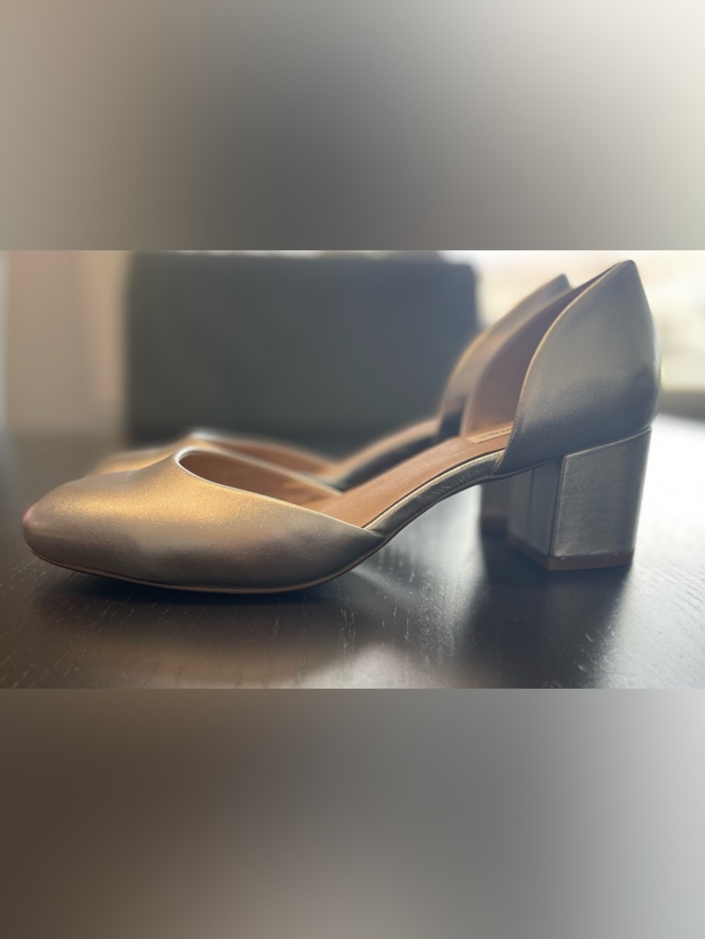 Saks Fifth Avenue Metallic Silver Leather Block Heel Pumps